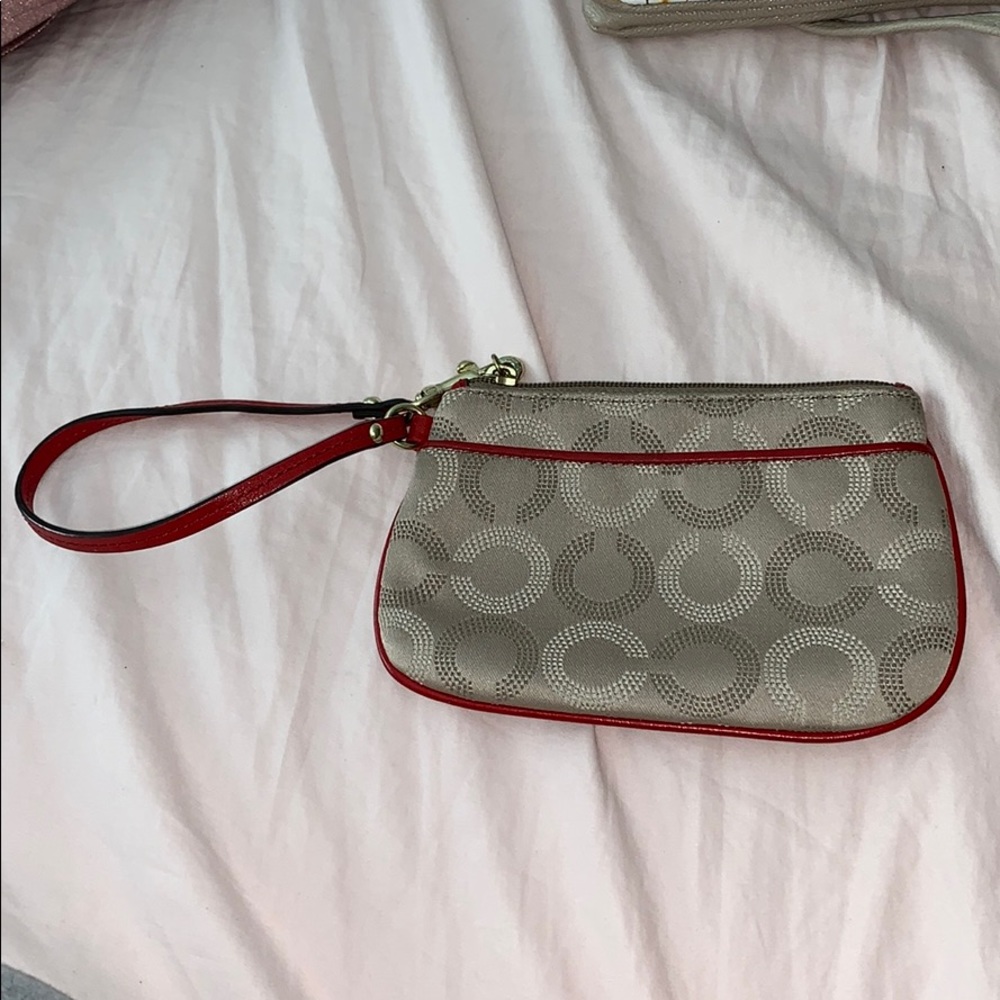 Coach beige & red wristlet( Authentic)